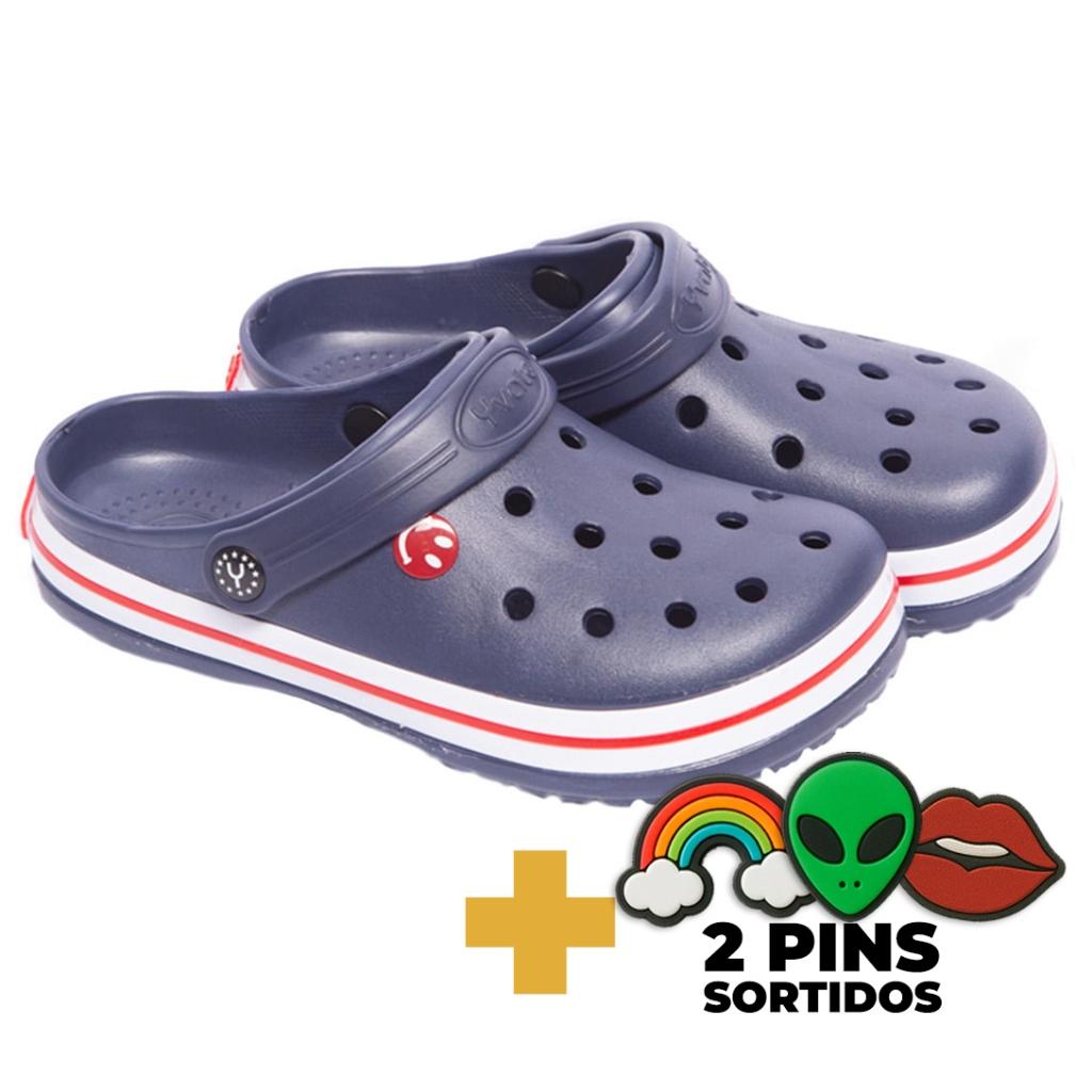 Chinelo Babuche Yvate Azul Marinho - Com Pins em Oferta na Shopee