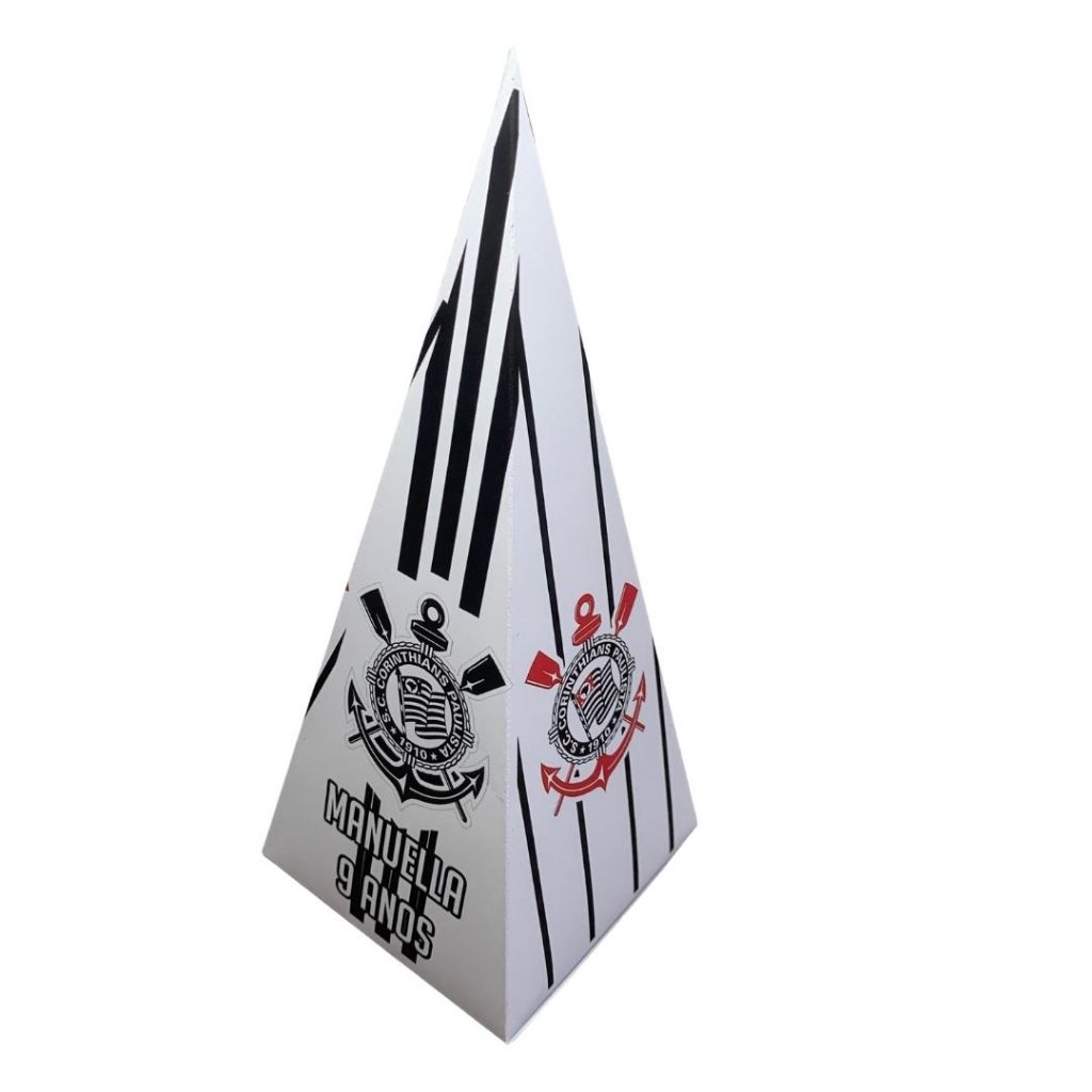 Caixinhas Pirâmide/Cone Corinthians Personalizadas com Nome e Idade para Lembrancinhas de Aniversários e Festas