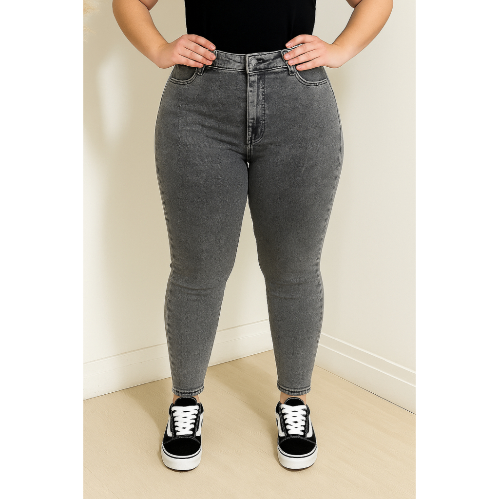 Calça Jeans Marmorizada Feminina Plus Size Grafite Chumbo Lycra Cintura Alta Skinny Blogueira Tendência em Oferta na Shopee