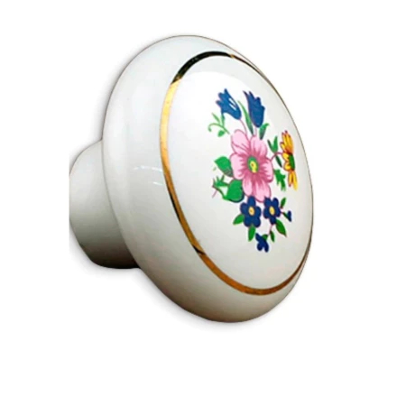 Puxador De Porcelana Cerâmica Redondo Estampado Floral Com Filete Dourado Gaveta Armário 32mm em Oferta na Shopee