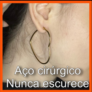 Brinco argola coração grande dourada aço inoxidável cirurgico em Oferta na Shopee