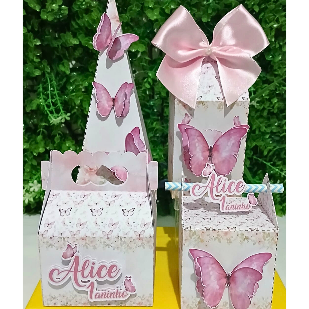 Kit Festa Jardim das Borboletas Personalizado | Lembrancinhas | Caixa Milk e Pirâmide | Aniversário