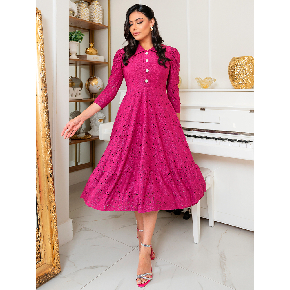 Vestido Festa Midi Evangélico Manga 3/4 em Oferta na Shopee