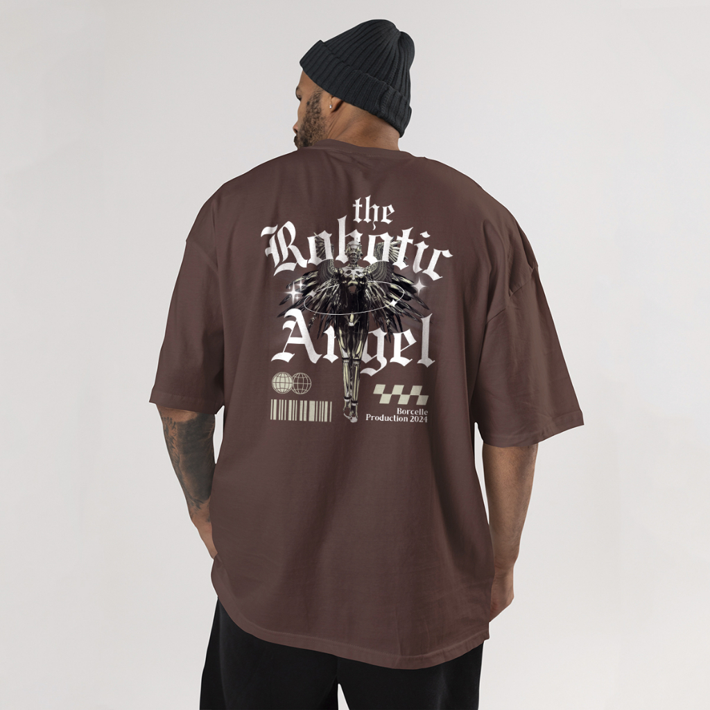 Camiseta Masculina Streetwear Robotic Angel Escultura Moda Skatista Street Camisa Algodão