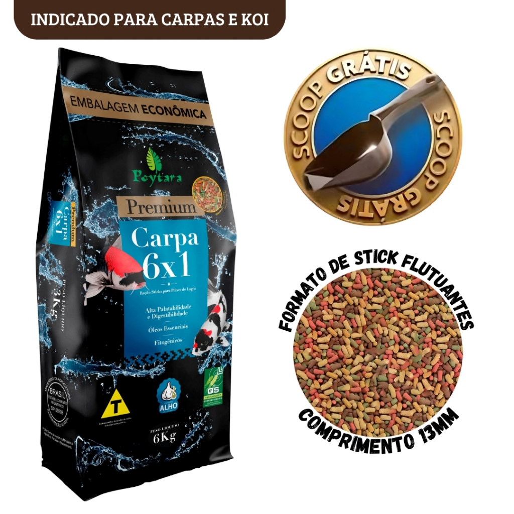 Ração para Peixes Poytara Premium Carpa 6X1 Mix 6KG