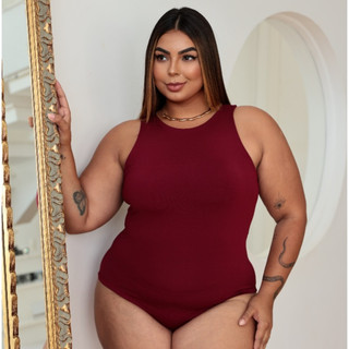 BODY FEMININO REGATA PLUS SIZE BÁSICA ESSENCIAL NO SUPLEX COM FORRO