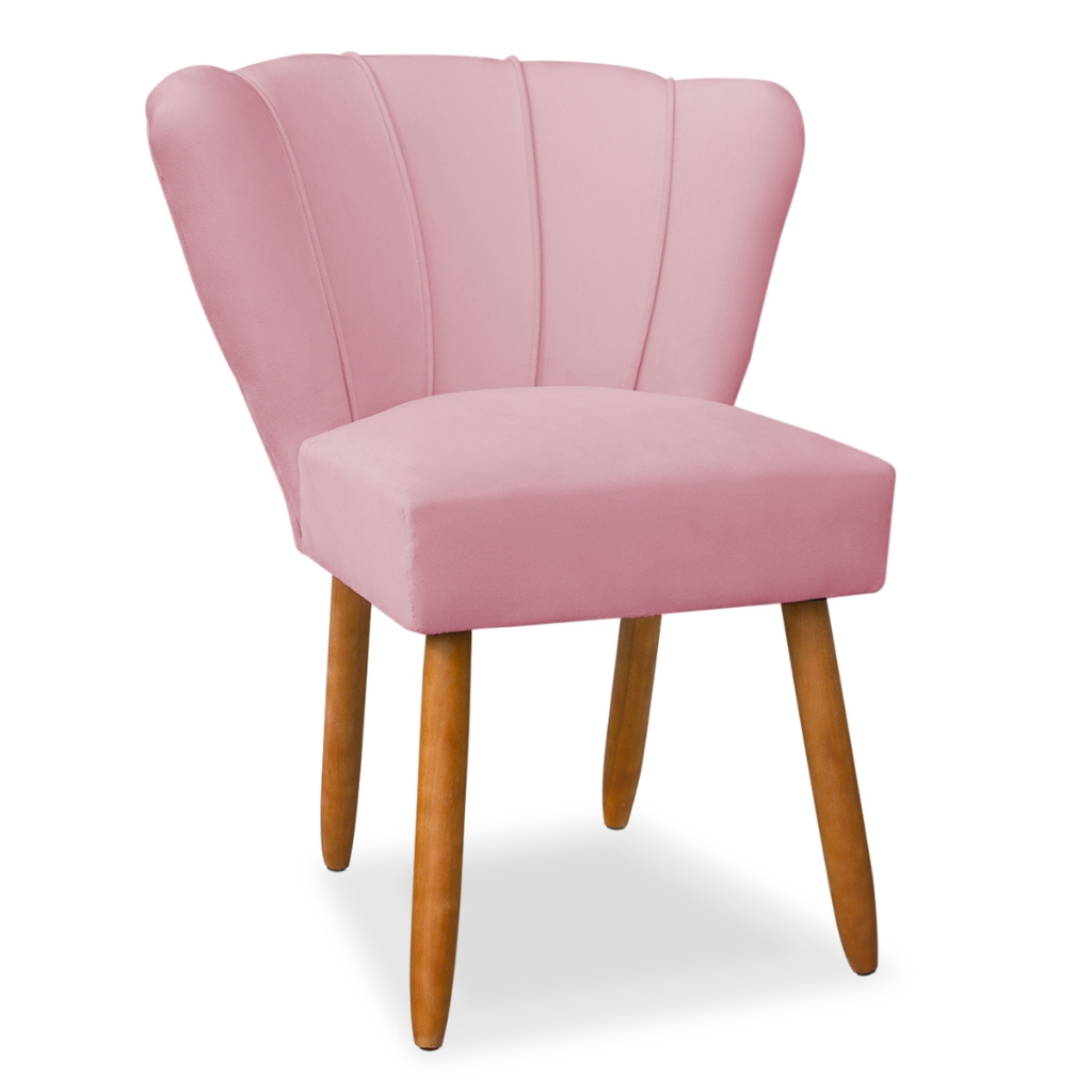 Cadeira decorativa petala pes palito veludo rosa