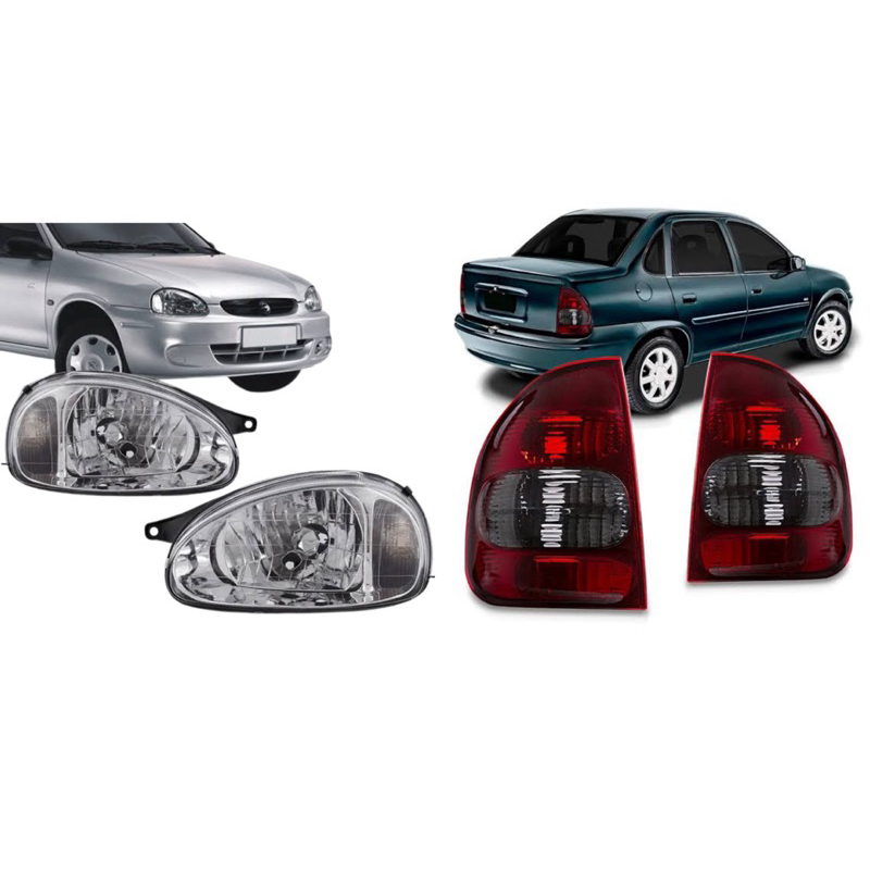 Kit Par Do Farol + Par Da Lanterna Tras Bolha Corsa Classic/Sedan 1994 1995 1996 1997 1998 1999 2000 2001 2002 á 2010