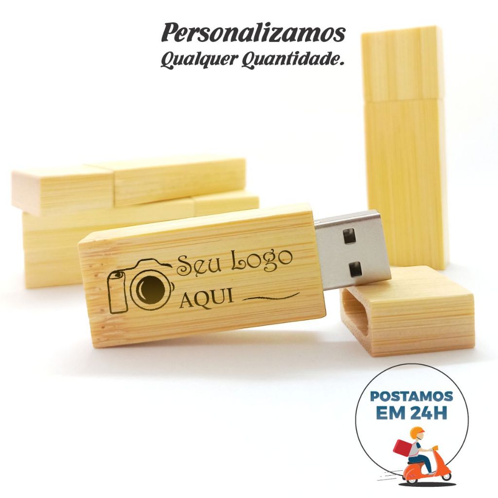 Pen Drive Retangular Madeira Bambú Ecológico USB 4gb 8gb 16gb 32gb 64gb Personalizado