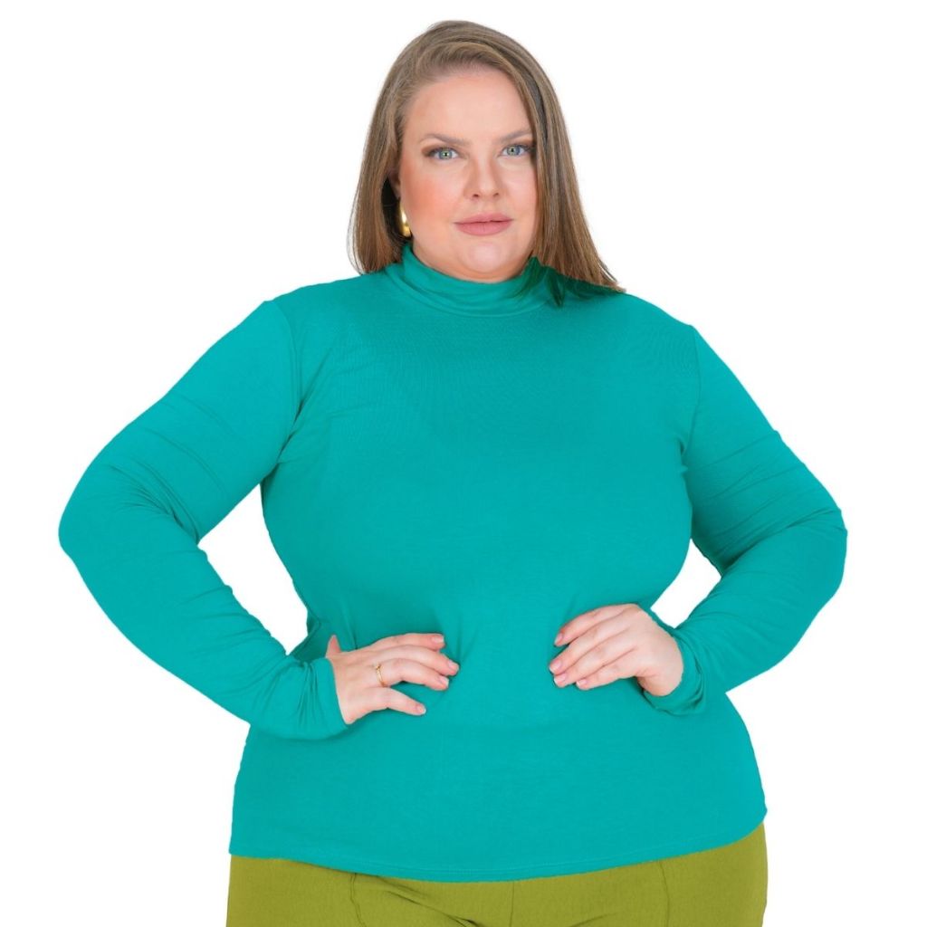 Blusa feminina cacharrel basica manga longa segunda pele viscolycra plus size elegante basic G a G10 em Oferta na Shopee