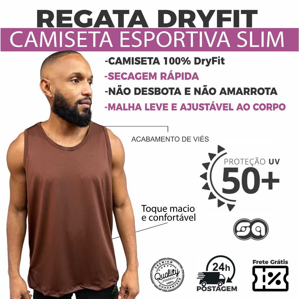 Camiseta Regata Masculina de Academia DRY-FIT UV50+ 93% Poliéster / 7% Elastano