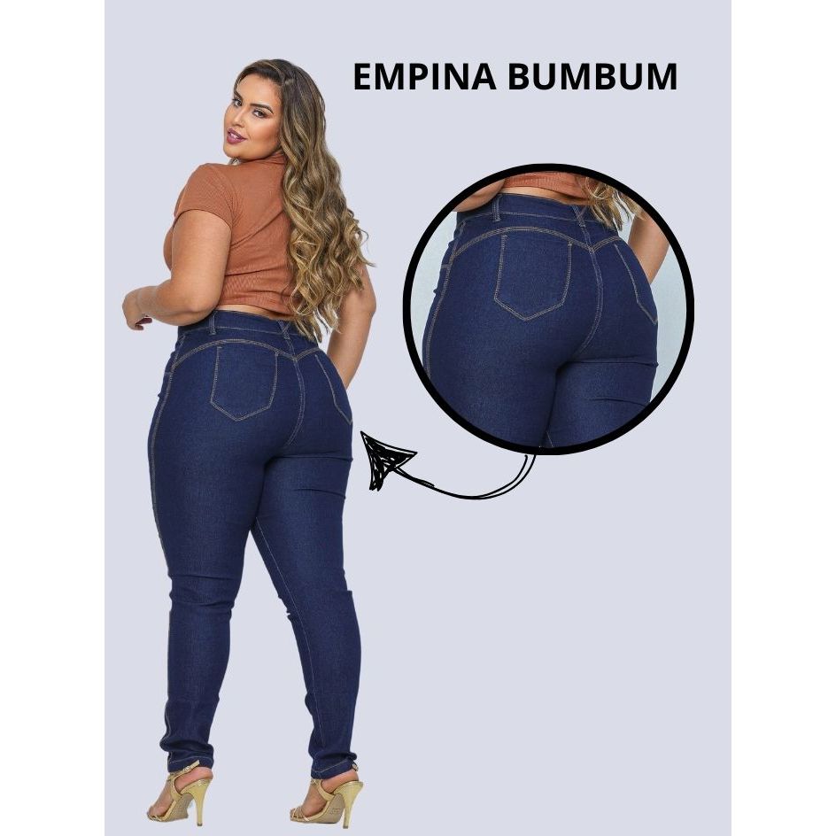 Calça jeans feminina plus size elastano premium cintura alta lycra strech curve
