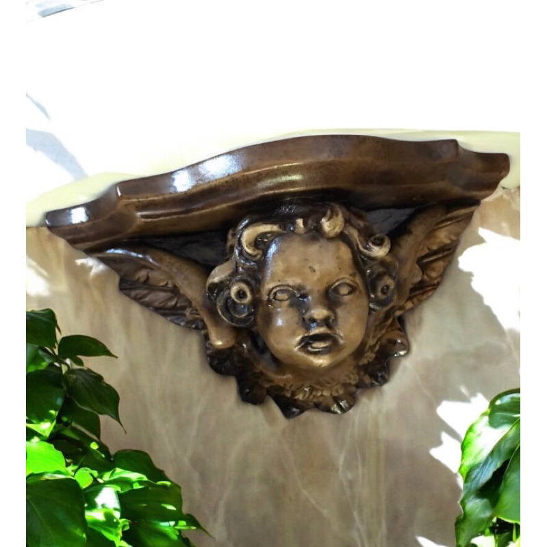 Belíssimo Pedestal Capela Oratório Peanha Suporte Parede Anjo Arcanjo Pintura Madeira Cedro - Atelier Reis