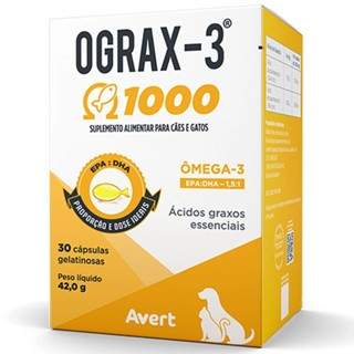Ograx-3 1000 Ômega 3 Para Cachorros e Gatos 30 Cápsulas Ácidos Graxos Essenciais