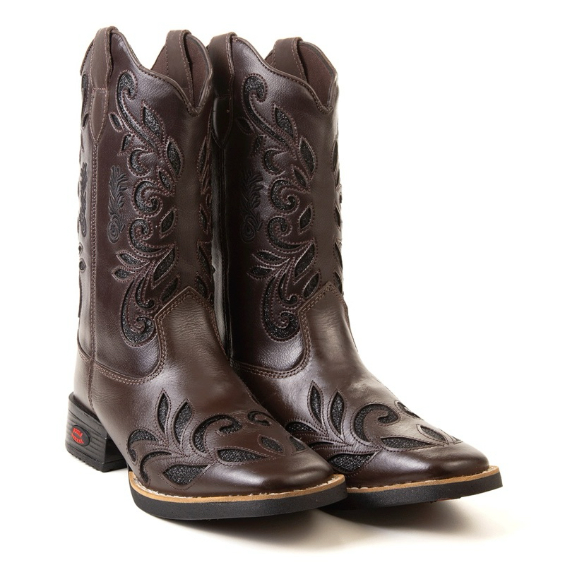 Bota Texana Country Feminina Laser preto bico quadrado