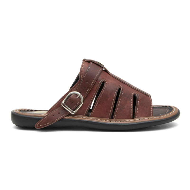 Sandália Franciscana Masculina Couro com Fivela Sola Borracha Confortável