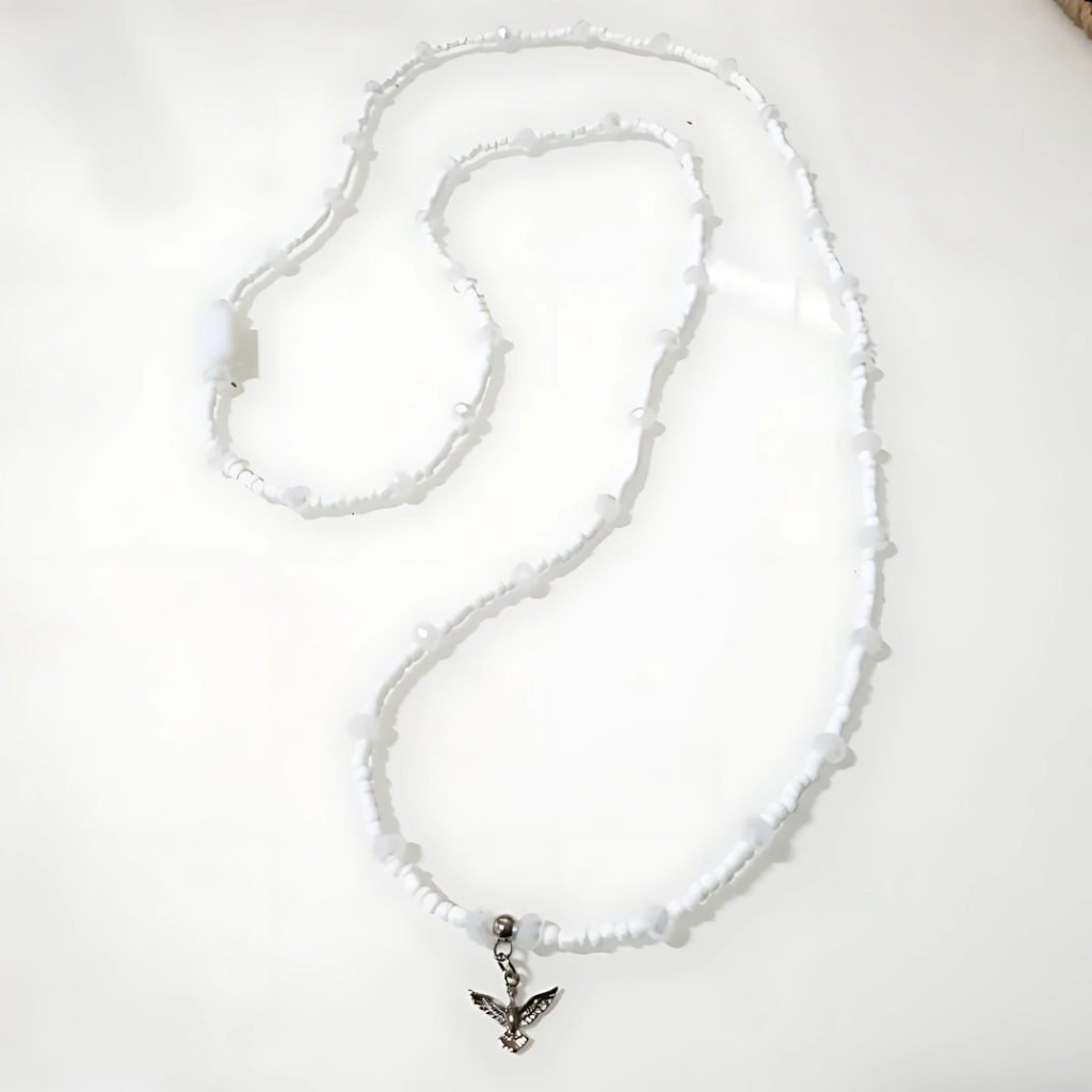 Guia de Oxalá Cristal Pomba Opaxoro Branco Firma de Murano Guia de Proteção Promoção Obatalá Oxaguia