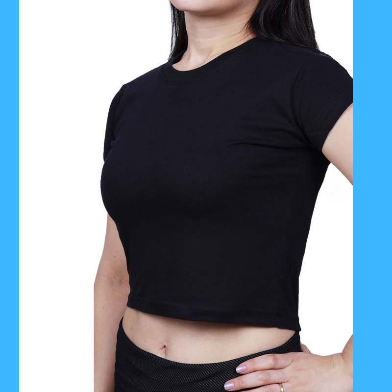 Cropped Feminino Estiloso | Blusa Curta Canelada Casual Justinha