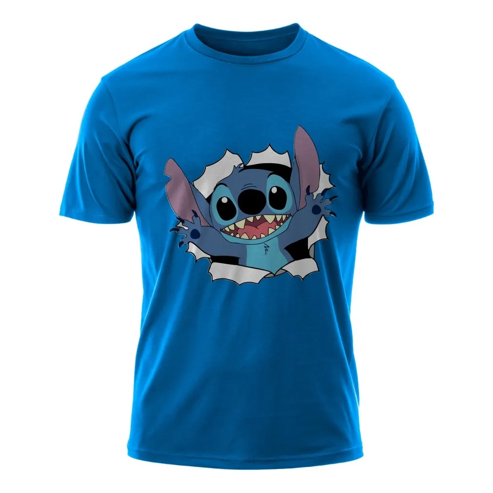 Camiseta Infantil E Adulta Stitch Desenho 100% Algodão 30.1 Estampada Animado