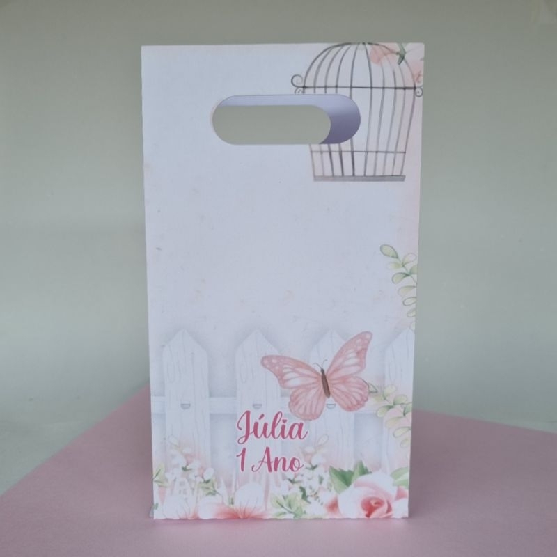 kit Festa Jardim das Borboletas Sacolinha Surpresa Personalizada Nome e Idade 10 Lembrancinhas Pegue e Monte