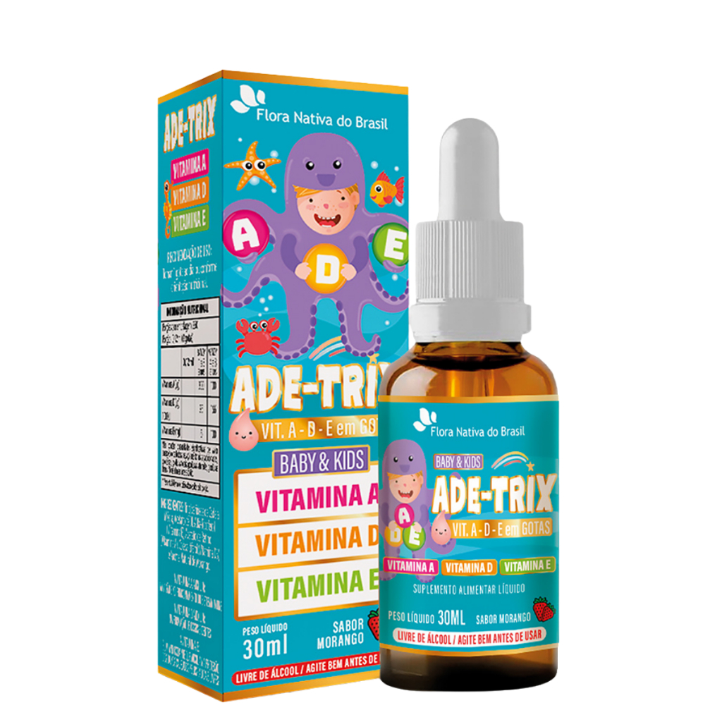 ADE-TRIX Vitaminas A D E Infantil em Gotas 30ml | Flora Nativa | Baby & Kids Sabor Morango