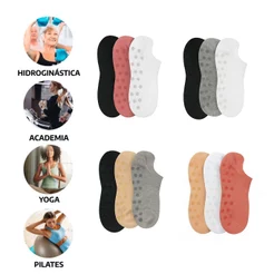 Kit 3 Pares Meias Antiderrapante Yoga Pilates Hidroginástica Academia Ginástica Corrida Treino
