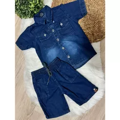 Conjunto JEANS Molinho Menino Infantil 01 a 03 anos ( Camisa e Bermuda )