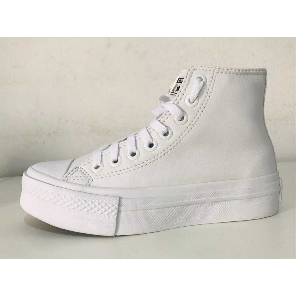 Tênis botinha plataforma branco couro ultimos pares em Oferta na Shopee