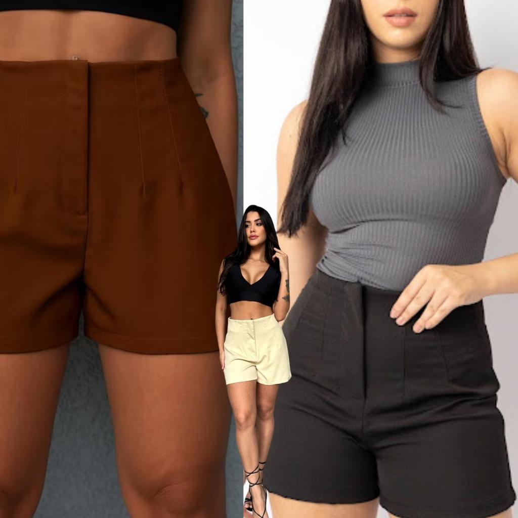 Short modelo Alfaiataria cintura Alta Feminino Elegante Versátil & Confortável