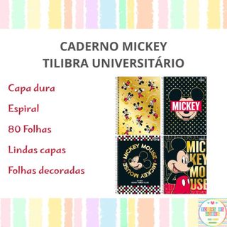 Caderno Universitário Mickey Tilibra Capa Dura 80 Folhas Disney Espiral Arame Papelaria Fofa