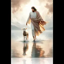 Quadro decorativo religioso Jesus e cordeiro para sala quarto escritório