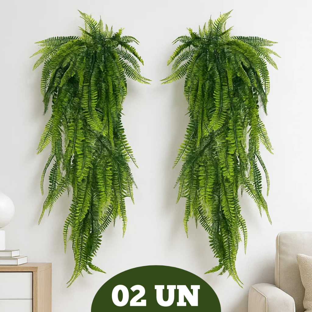 Kit 2 Samambaia Artificial Pendente 80cm PREMIUM Planta Decoração Jardim Flor Folhagem Verde