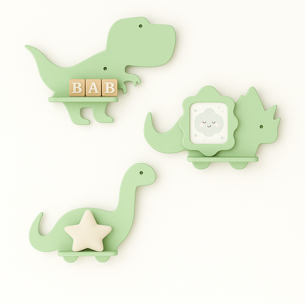 Trio de prateleiras de dinossauro em MDF Kit com 3 prateleiras Dino em Oferta na Shopee