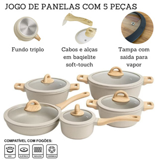 Jogo De Panelas 5 Peças Antiaderente Indução Gás Conjunto Revestido Cerâmica Granito Caçarola Frigideira em Oferta na Shopee