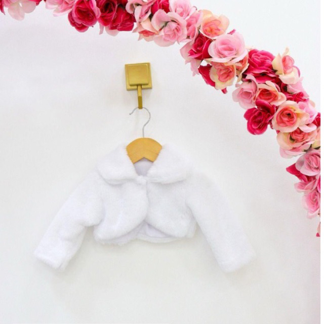 Bolero Festa Infantil Com Gola Quentinho Inverno Branco Bebê Menina