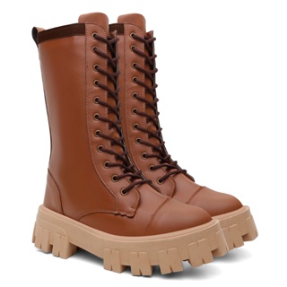 Bota Cano Alto Tratorada Com Ihos Fechamento Com Ziper Acabamento Com Gorgurão Estilo Blogueirinha em Oferta na Shopee