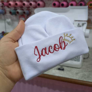 Kit Touca e Luvas Personalizado Maternidade Recém-Nascido Super Macia Malha Algodão RN em Oferta na Shopee