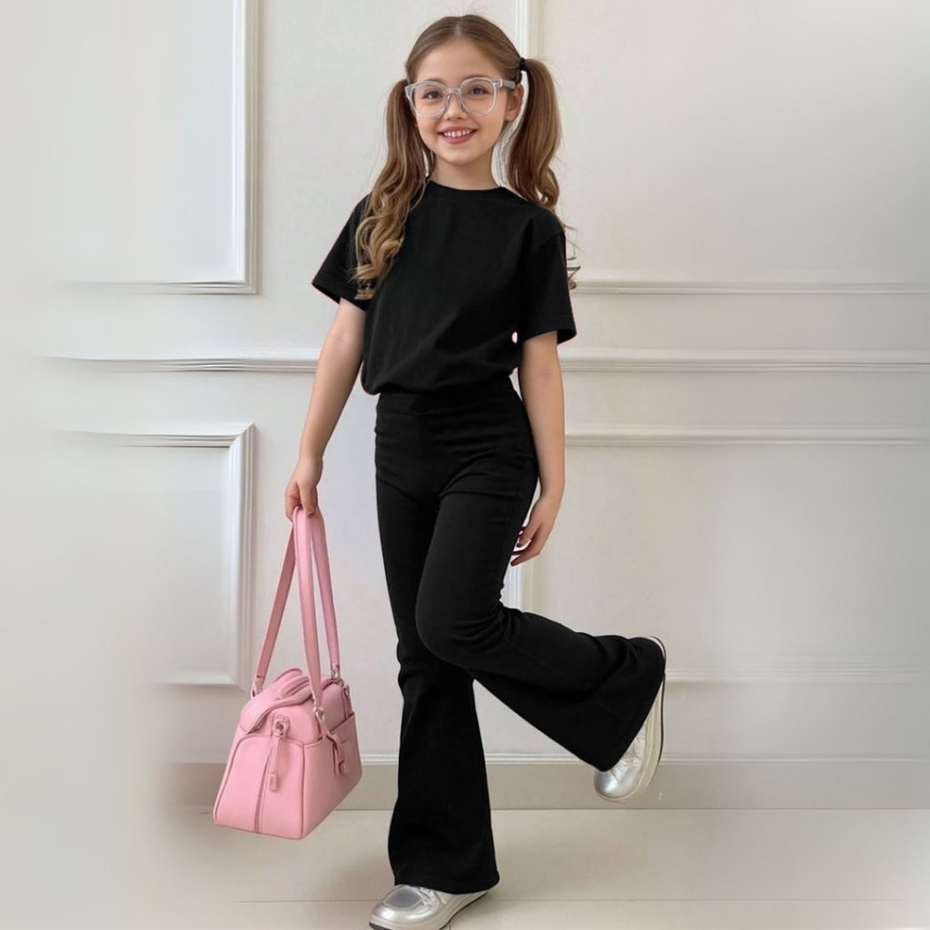 Conjunto Infantil Menina Básico Calça Legging Flare e Camiseta 100% Algodão Escola Casual Estilosa