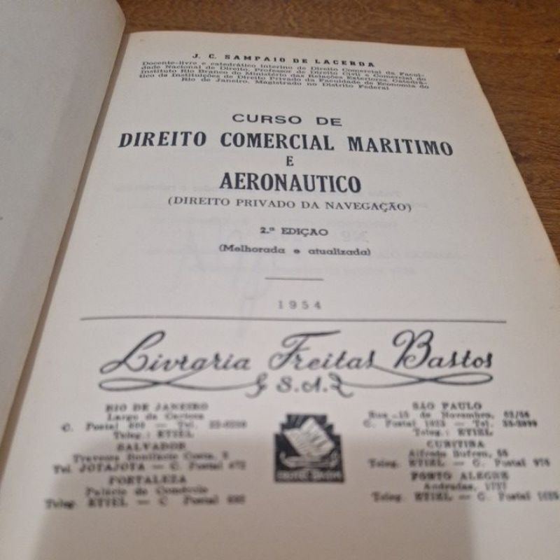 Livro CURSO DE DIREITO COMERCIAL MARITIMO E AERONAUTICO_J.C.Sampaio de Lacerda_2729/LIVRO RARO