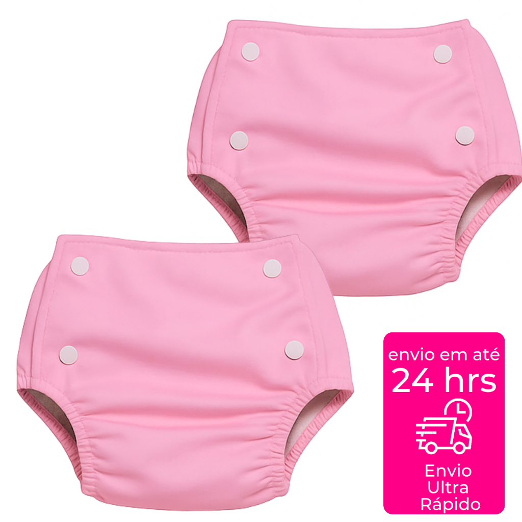 Pacote com 02 Calça Enxuta Plástica Reutilizável Fralda Ecológica Infantil Bebê Transição Desfralde