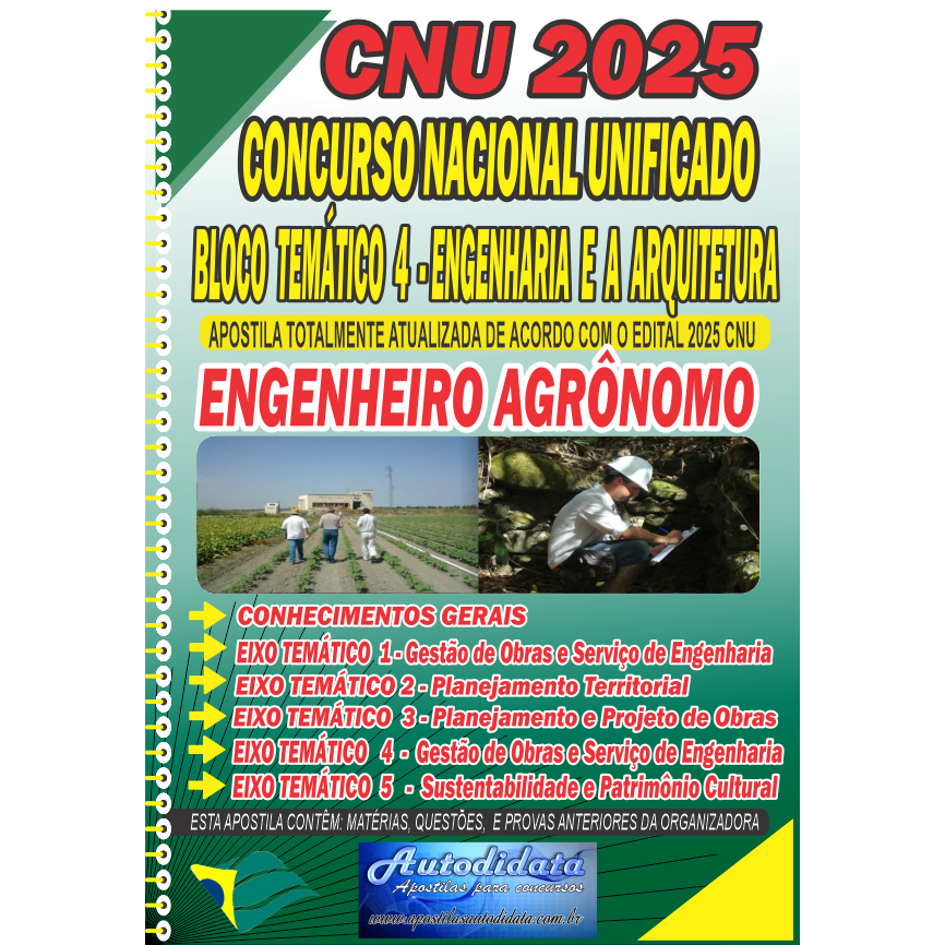 Apostila impressa Concurso Nacional Unificado CNU 2025 Bloco Temático 4 – Engenharia e Arquitetura – Engenheiro Agrônomo