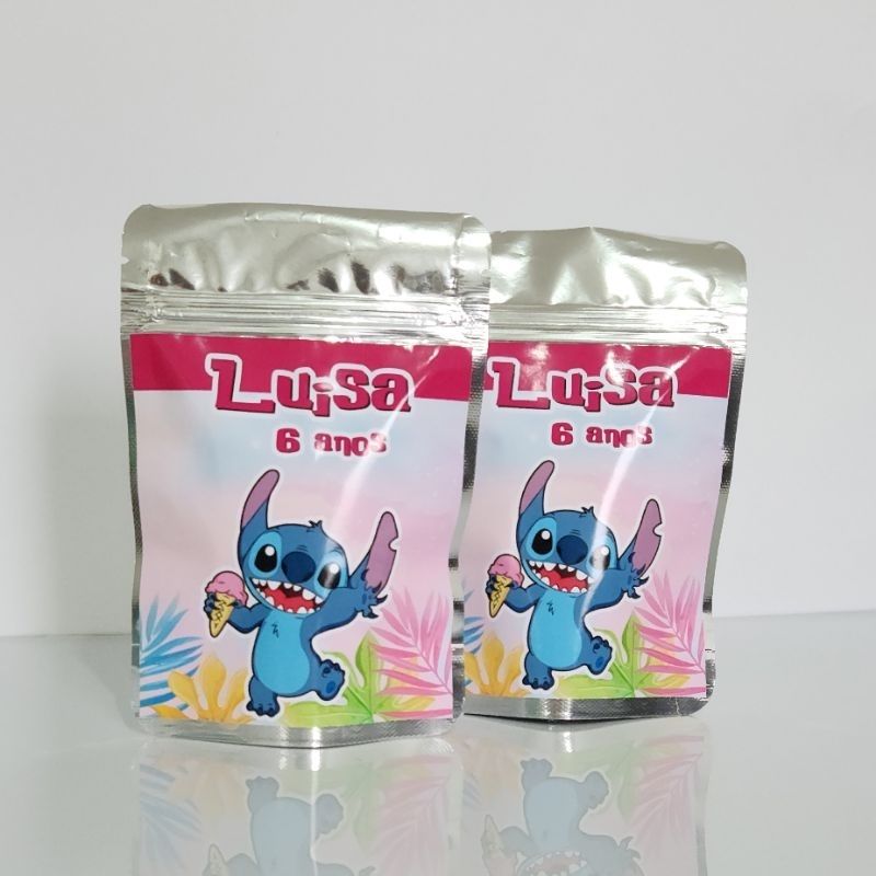 SAQUINHO METALIZADO STITCH ROSA LEMBRANCINHA PERSONALIZADA PARA FESTA INFANTIL ANIVERSÁRIO MENINA