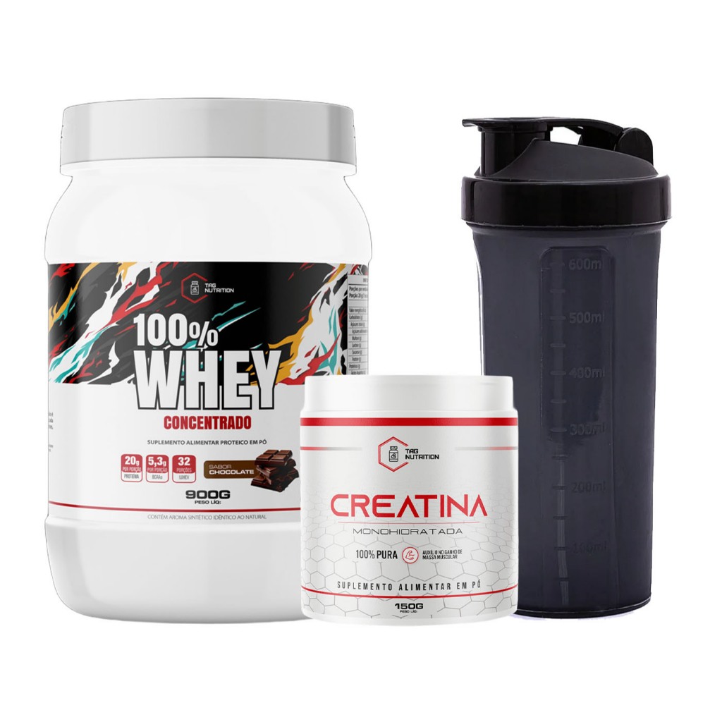 Kit Whey Protein 100% Whey Concentrado Pote - 900G + Creatina Pura 150g - TAG Nutrition