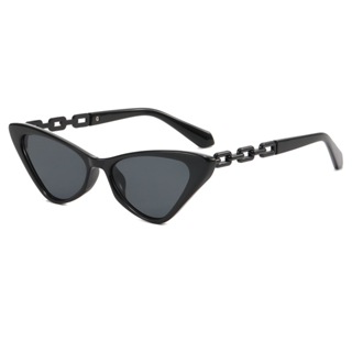 Óculos de Sol Novo Estilo Europeu e Americano com Moldura Triangular - Com Cadeia de Metal, Unissex,Olho de Gato em Oferta na Shopee