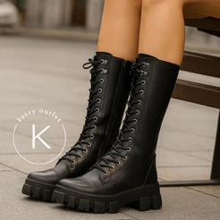 Bota Coturno Tratorada Cano Alto/Longo Zíper Lateral