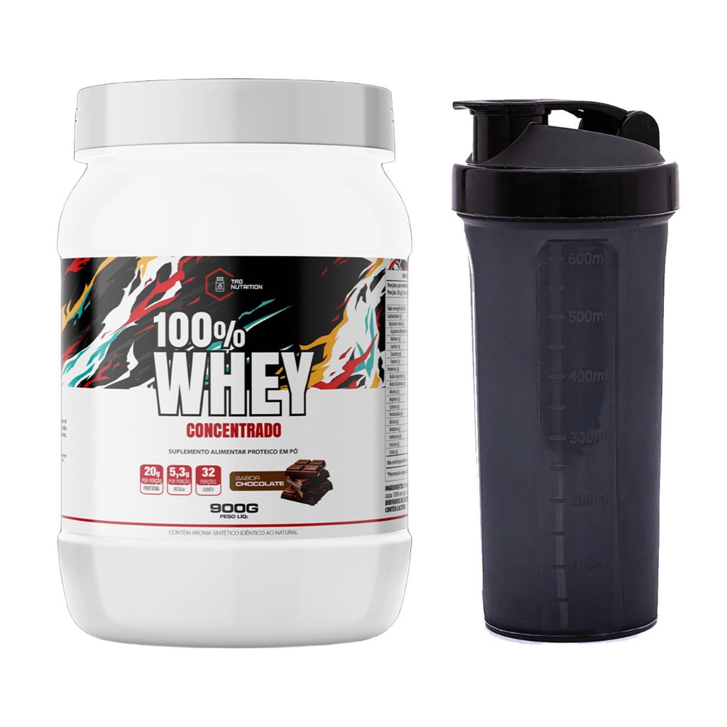 Kit Whey Protein 100% Whey Concentrado Pote 900G + Coqueteleira - TAG Nutrition