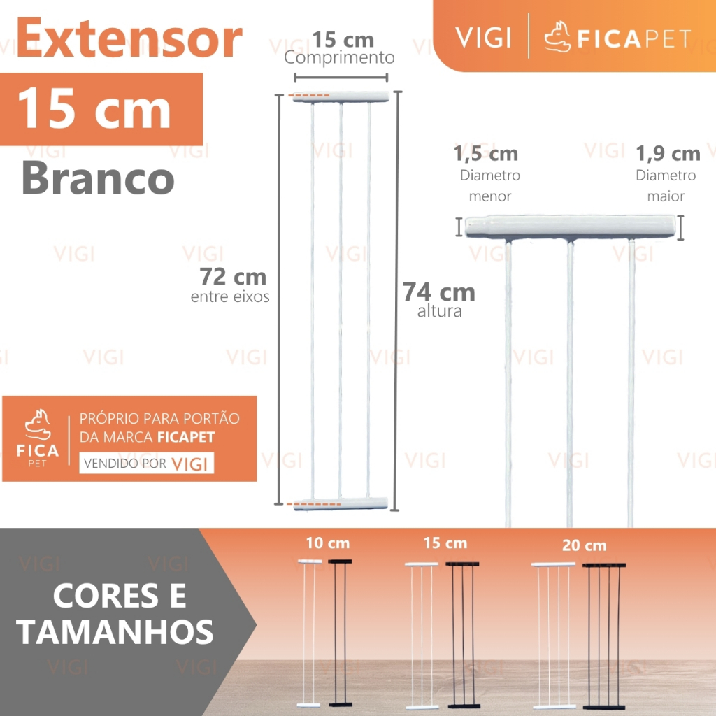 Extensor Prolongador Portão Portãozinho Pet cachorro porta batente seguro 74cm altura 15cm comp.