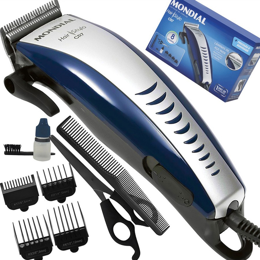 Kit Maquina de Corte Mondial Cabelo Barba Hair Stylo CR-07 com 4 Pentes em Oferta na Shopee