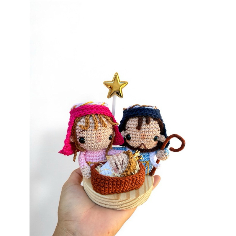 Presépio Natal amigurumi crochê manjedoura sagrada família menino Jesus