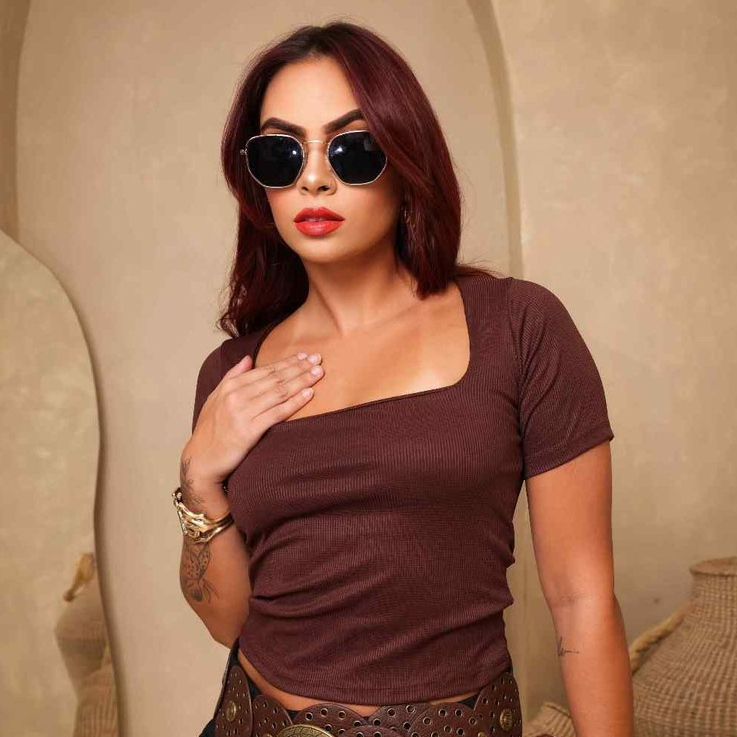 Blusa Com Decote Quadrado Feminina Canelada Básica Blusinha Modeladora Elegante Manga Curta Chique